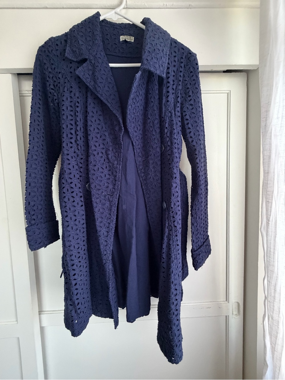 Navy Eyelet Light Trench Coat